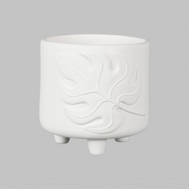 Ceramic Bisque Monstera Footed Container Ceramic Bisque Monstera Footed Container